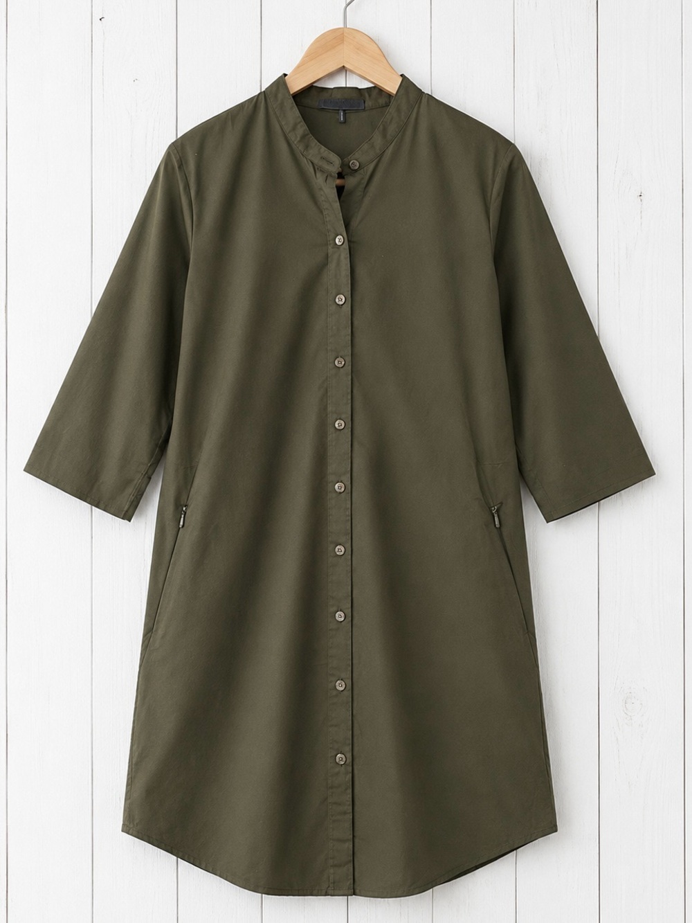 JIL SANDER Designer Dark Olive Shirt Dress Sz 40 IT (US 4/6)